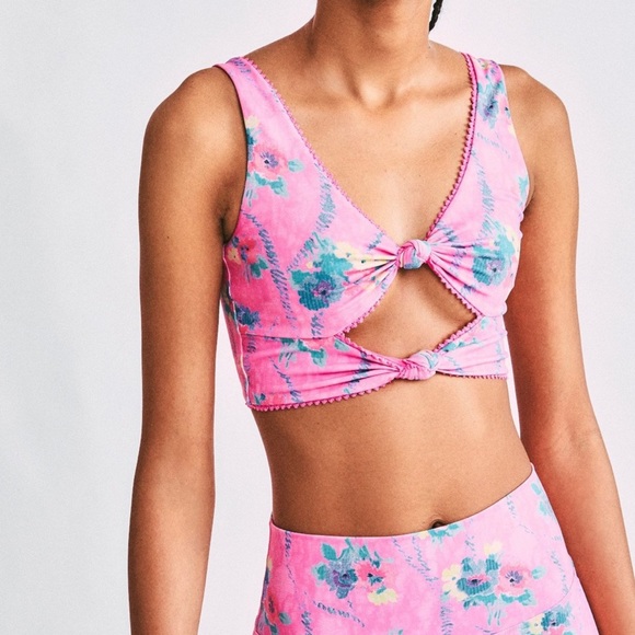 LoveShackFancy Other - LoveShackFancy X Beach Riot Bowie Top Pink Floral HINTS OF HIBISCUS Top Sz L